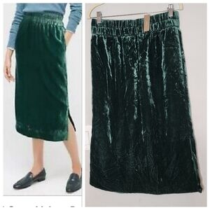 NWT J. Crew Crushed Velvet Green pullon midi skirt pockets size medium